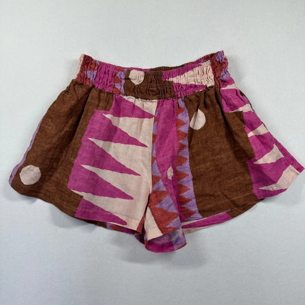 Anthropologie Somerset Shorts Womens M Pink Brown Linen Blend Geometric Print